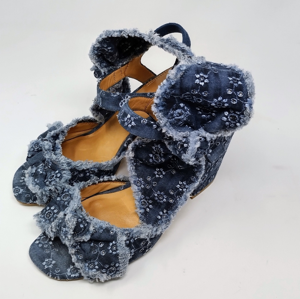 Anthropologie Bill Blass Carmen Denim Bow Block Heel Sandals - 8 - Picture 3 of 6